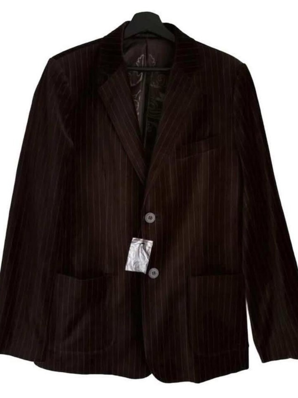 Y2K Vintage Dead Stock Dark Brown Pinstripe Blazer Velvet Two-Button Jacket 90s